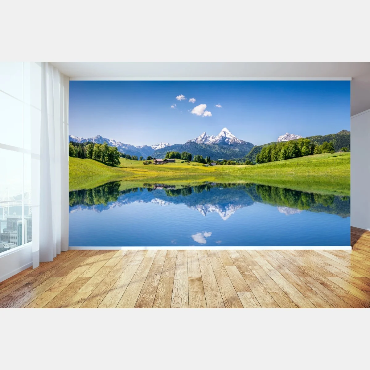 Papier peint reflet alpin sur un lac tranquille – Wallnifity® Papier peint reflet alpin sur un lac tranquille – Wallnifity®