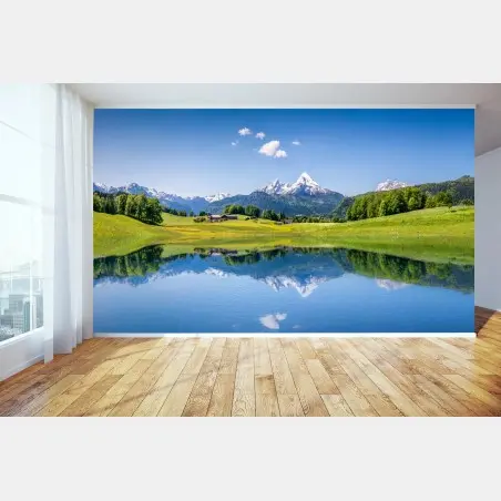 Papier peint reflet alpin sur un lac tranquille – Wallnifity®