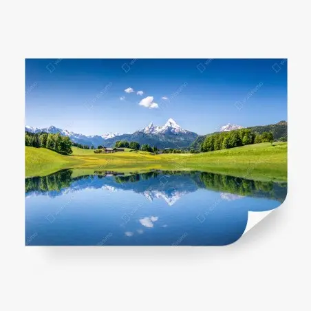 Papier peint reflet alpin sur un lac tranquille – Wallnifity®