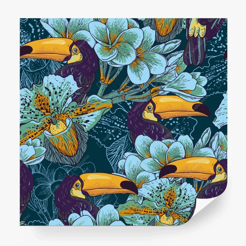 Papier peint paradis tropical aux toucans et fleurs exotiques – Wallnifity® Papier peint paradis tropical aux toucans et fleurs exotiques – Wallnifity®