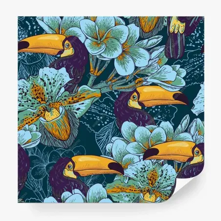 Papier peint paradis tropical aux toucans et fleurs exotiques – Wallnifity®
