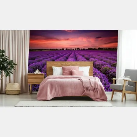 Papier peint panorama de lavande au coucher du soleil – Wallnifity®