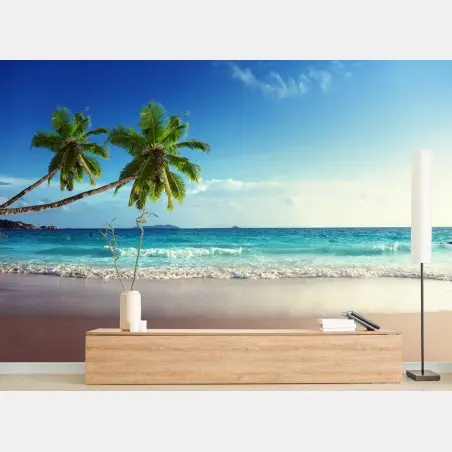 Papier peint plage paradisiaque des Caraïbes au coucher du soleil – Wallnifity®