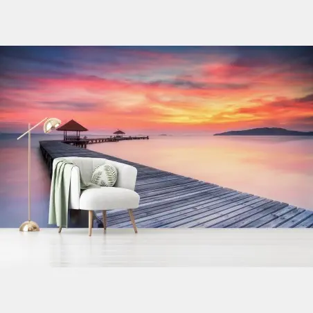 Papier peint ponton en bois au lever du soleil – Wallnifity®