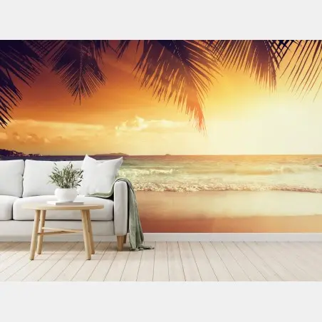 Papier peint coucher de soleil tropical, Caraïbes – Wallnifity®
