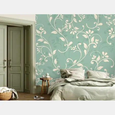 Papier peint motif floral vintage en vert sauge – Wallnifity®
