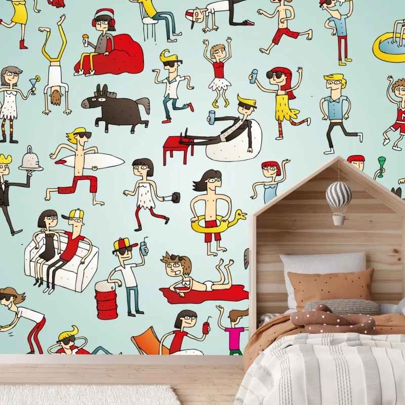 Papier peint scène estivale en dessin animé coloré – Wallnifity® Papier peint scène estivale en dessin animé coloré – Wallnifity®