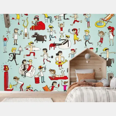 Papier peint scène estivale en dessin animé coloré – Wallnifity®