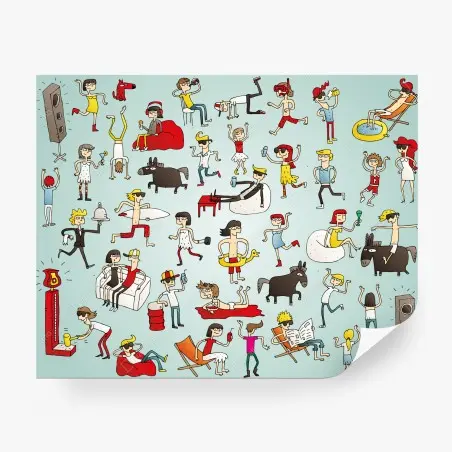 Papier peint scène estivale en dessin animé coloré – Wallnifity®