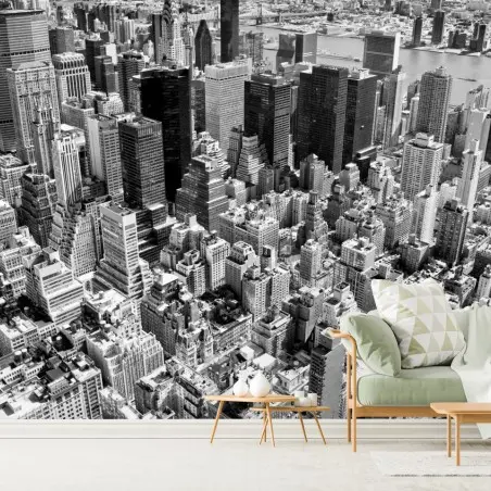 Papier peint vue aérienne de Manhattan en noir et blanc – Wallnifity®