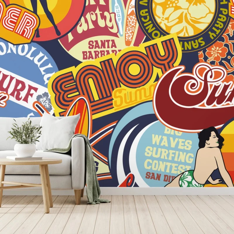 Papier peint collage surf rétro coloré – Wallnifity® Papier peint collage surf rétro coloré – Wallnifity®