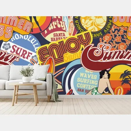 Papier peint collage surf rétro coloré – Wallnifity®