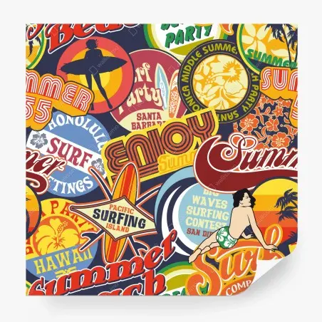 Papier peint collage surf rétro coloré – Wallnifity®