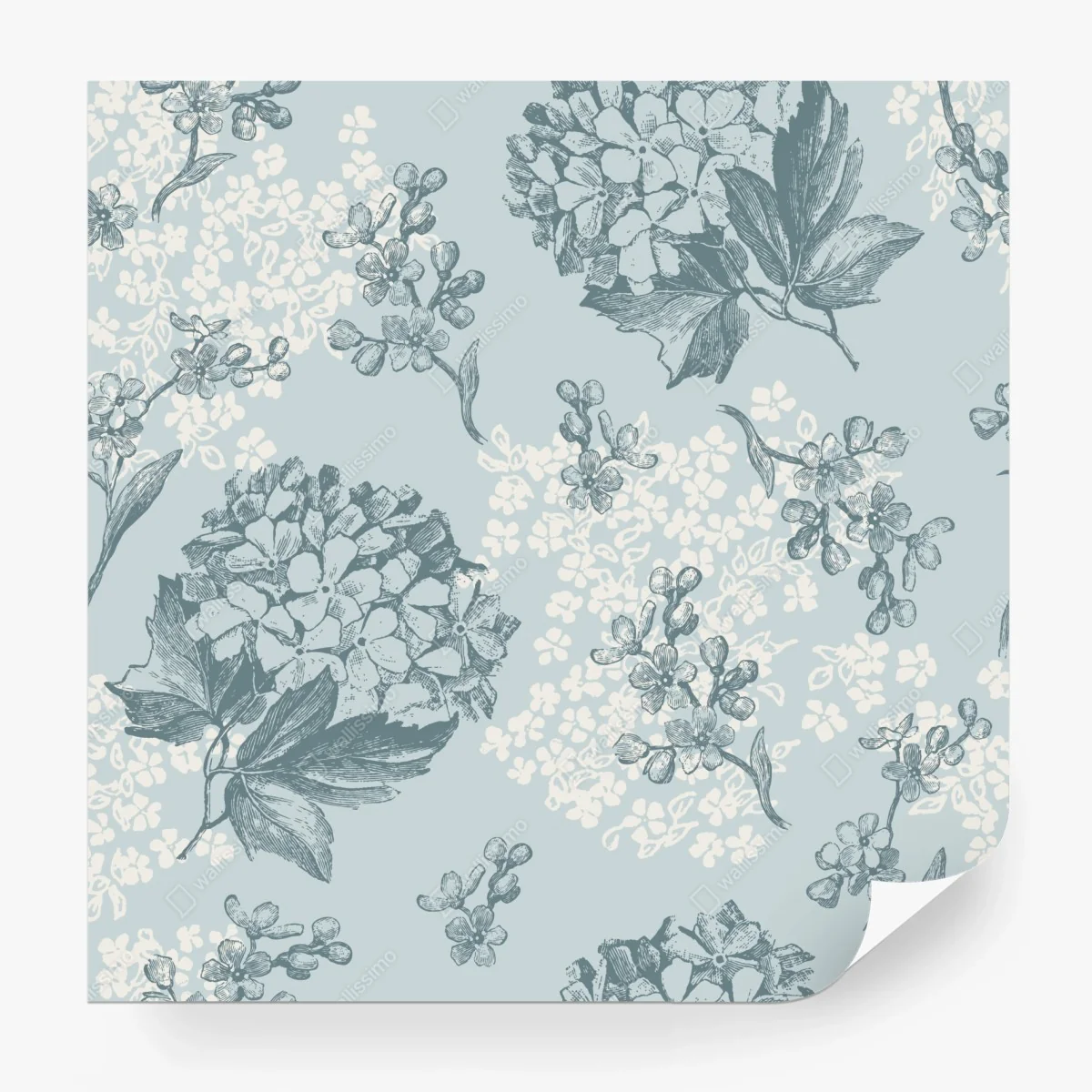 Papier peint motif floral d'hortensias sur fond bleu – Wallnifity® Papier peint motif floral d'hortensias sur fond bleu – Wallnifity®