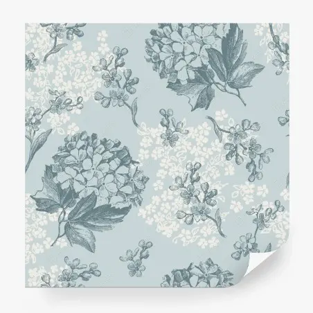 Papier peint motif floral d'hortensias sur fond bleu – Wallnifity®