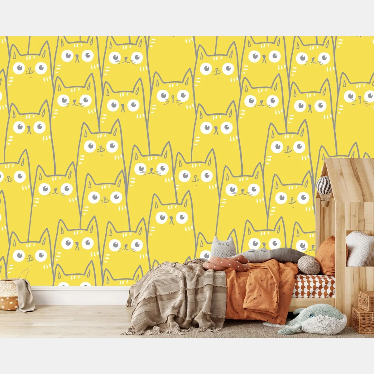 Papier peint motif chats jaunes mignons et graphiques – Wallnifity® Papier peint motif chats jaunes mignons et graphiques – Wallnifity®