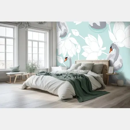 Papier peint douceur de cygnes sur fond pastel – Wallnifity®