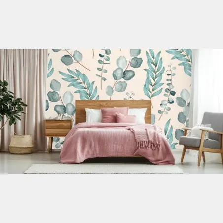 Papier peint motif botanique eucalyptus bleu et vert – Wallnifity®