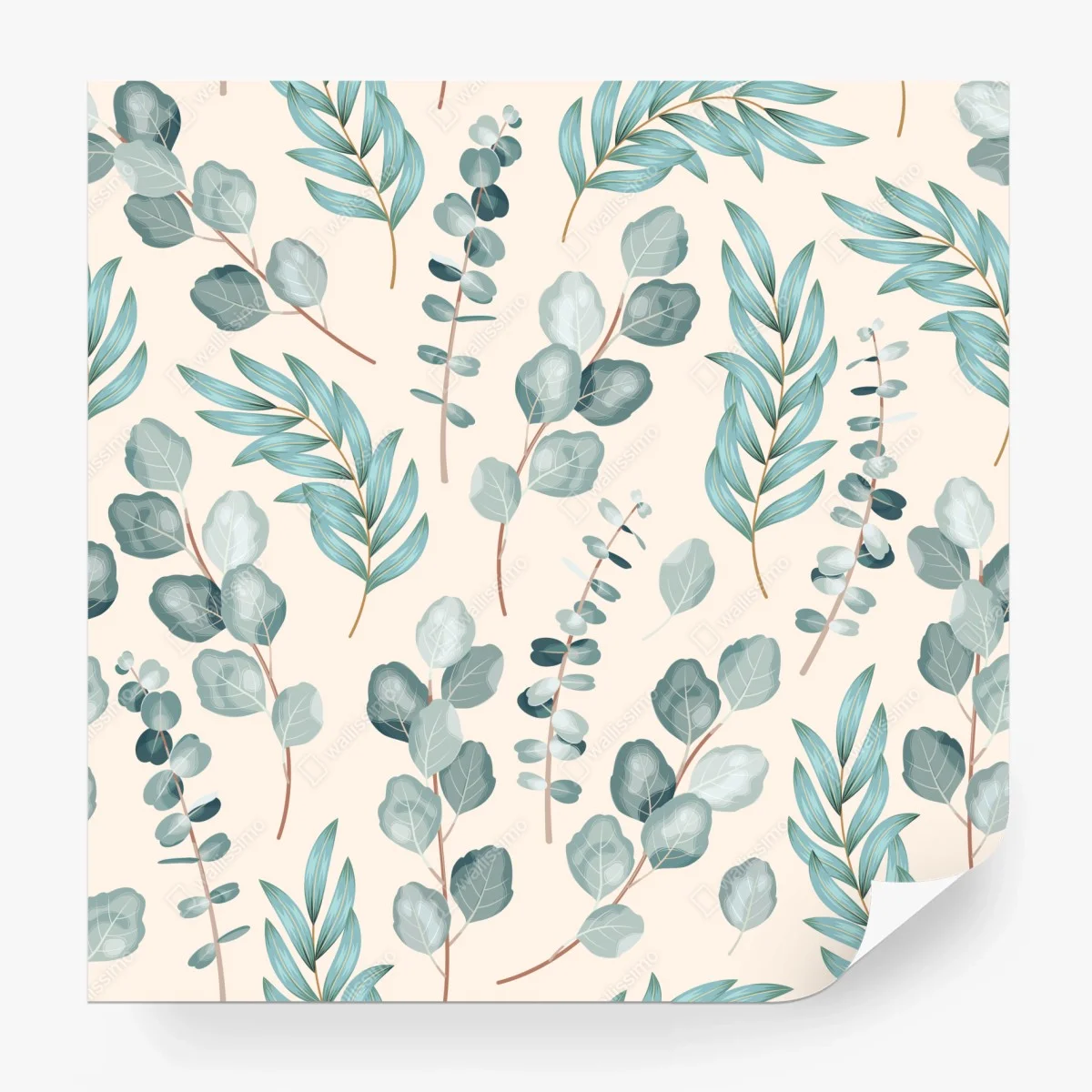 Papier peint motif botanique eucalyptus bleu et vert – Wallnifity®