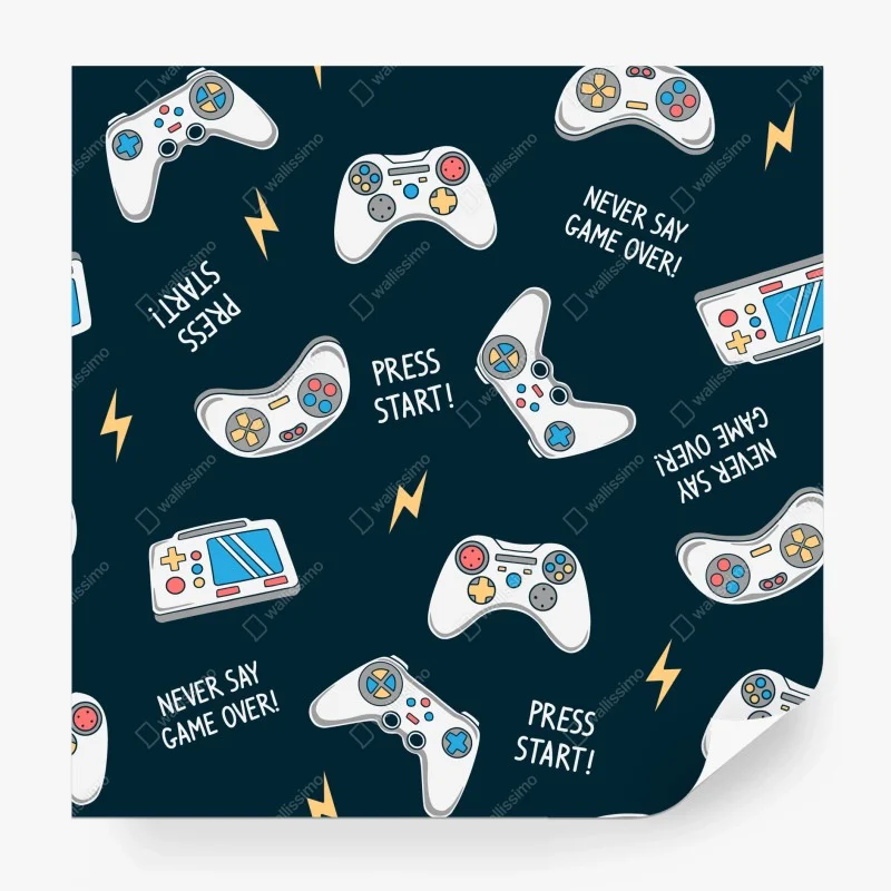 Papier peint motif manettes de jeux vidéo rétro et slogans ludiques – Wallnifity® Papier peint motif manettes de jeux vidéo rétro et slogans ludiques – Wallnifity®