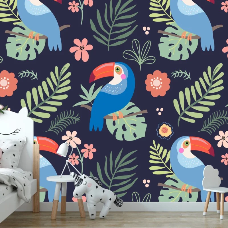 Papier peint motif tropical de toucans et de feuillages – Wallnifity® Papier peint motif tropical de toucans et de feuillages – Wallnifity®