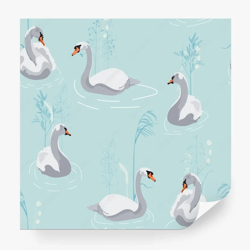 Papier peint cygnes sur fond bleu pastel – Wallnifity®