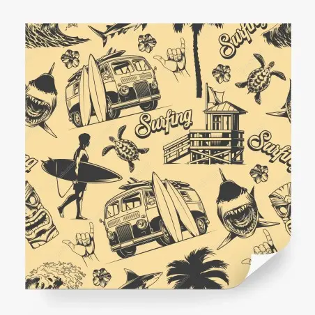 Papier peint motif surf tropical rétro – Wallnifity®