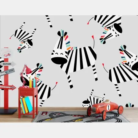 Papier peint zèbres graphiques à la crinière colorée – Wallnifity®