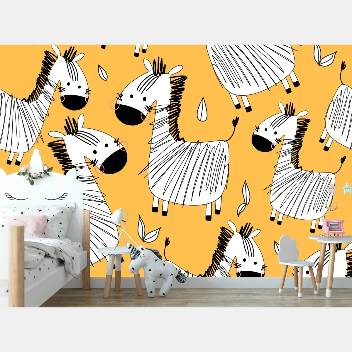 Papier peint motif zèbres joyeux sur fond jaune – Wallnifity® Papier peint motif zèbres joyeux sur fond jaune – Wallnifity®
