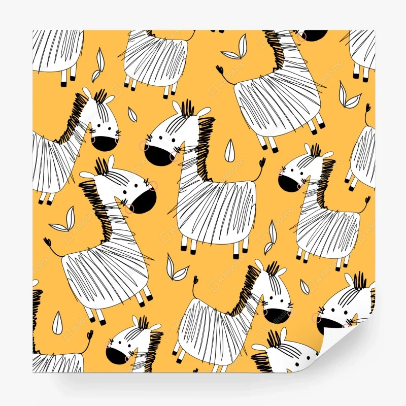 Papier peint motif zèbres joyeux sur fond jaune – Wallnifity® Papier peint motif zèbres joyeux sur fond jaune – Wallnifity®