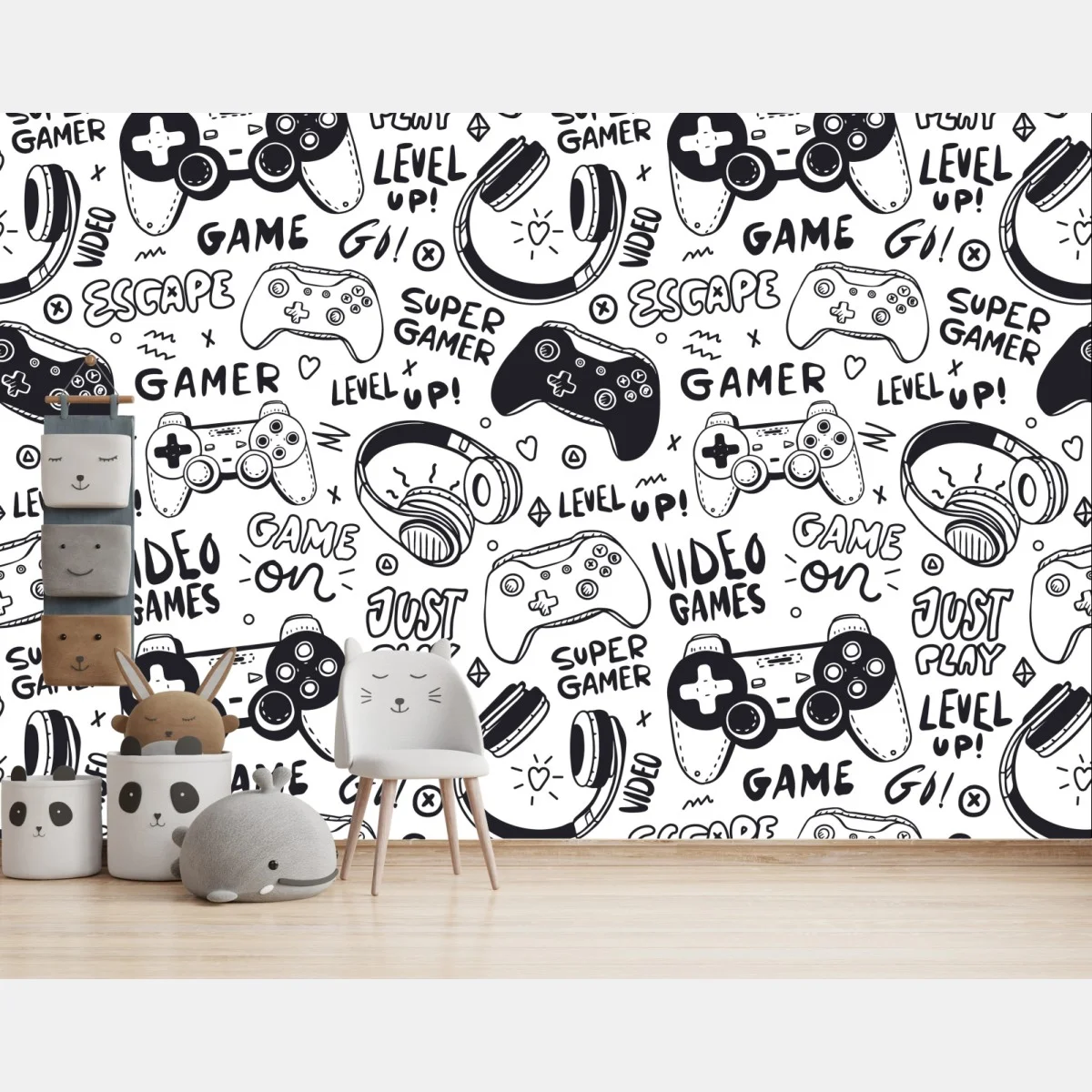 Papier peint motif doodle jeux vidéo noir et blanc – Wallnifity® Papier peint motif doodle jeux vidéo noir et blanc – Wallnifity®