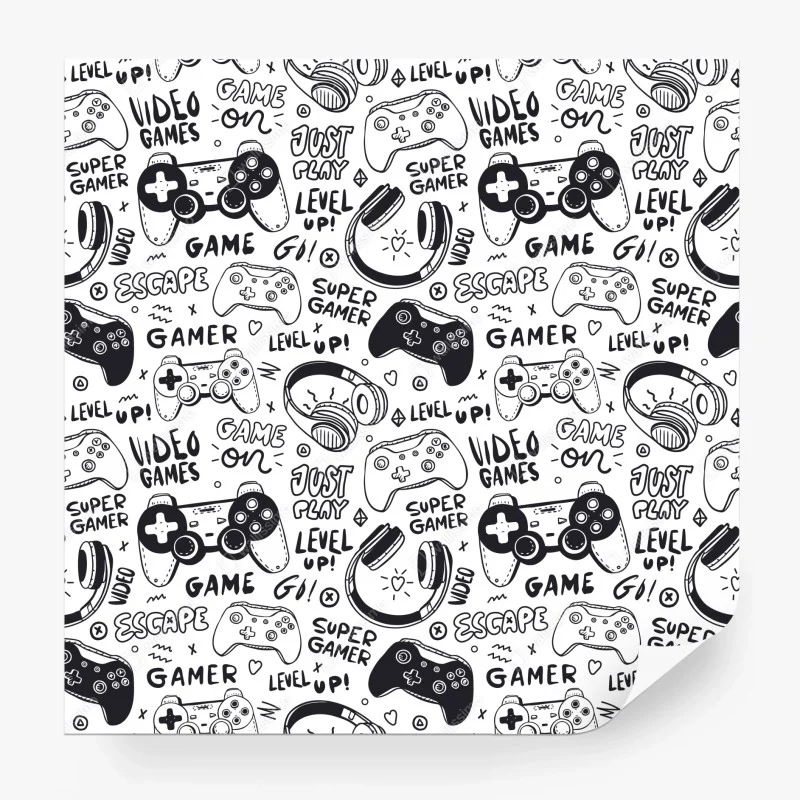 Papier peint motif doodle jeux vidéo noir et blanc – Wallnifity® Papier peint motif doodle jeux vidéo noir et blanc – Wallnifity®
