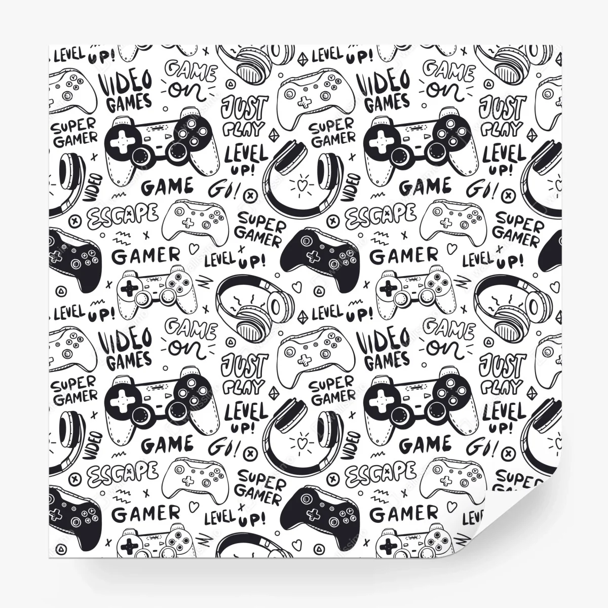 Papier peint motif doodle jeux vidéo noir et blanc – Wallnifity® Papier peint motif doodle jeux vidéo noir et blanc – Wallnifity®
