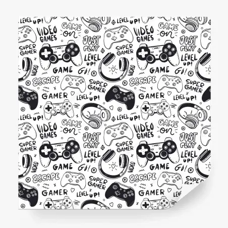 Papier peint motif doodle jeux vidéo noir et blanc – Wallnifity®