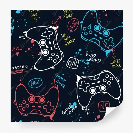 Papier peint motif manettes gamer néon et éclaboussures – Wallnifity®