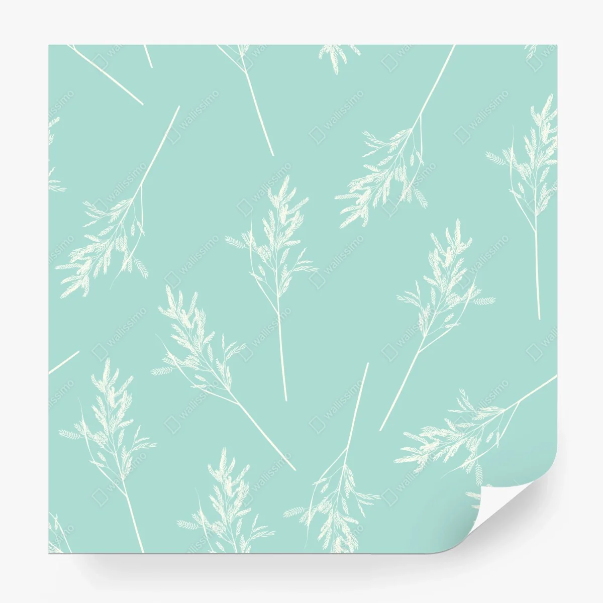Papier peint motif herbes délicates sur fond menthe – Wallnifity®