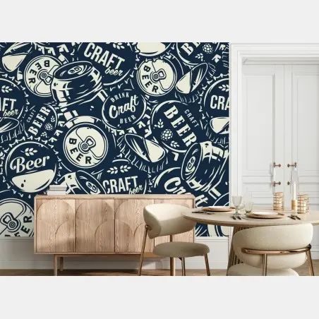 Papier peint motif bière artisanale rétro et graphique – Wallnifity®