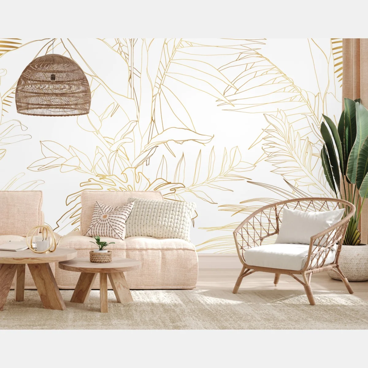 Papier peint motif botanique doré de feuilles tropicales – Wallnifity® Papier peint motif botanique doré de feuilles tropicales – Wallnifity®