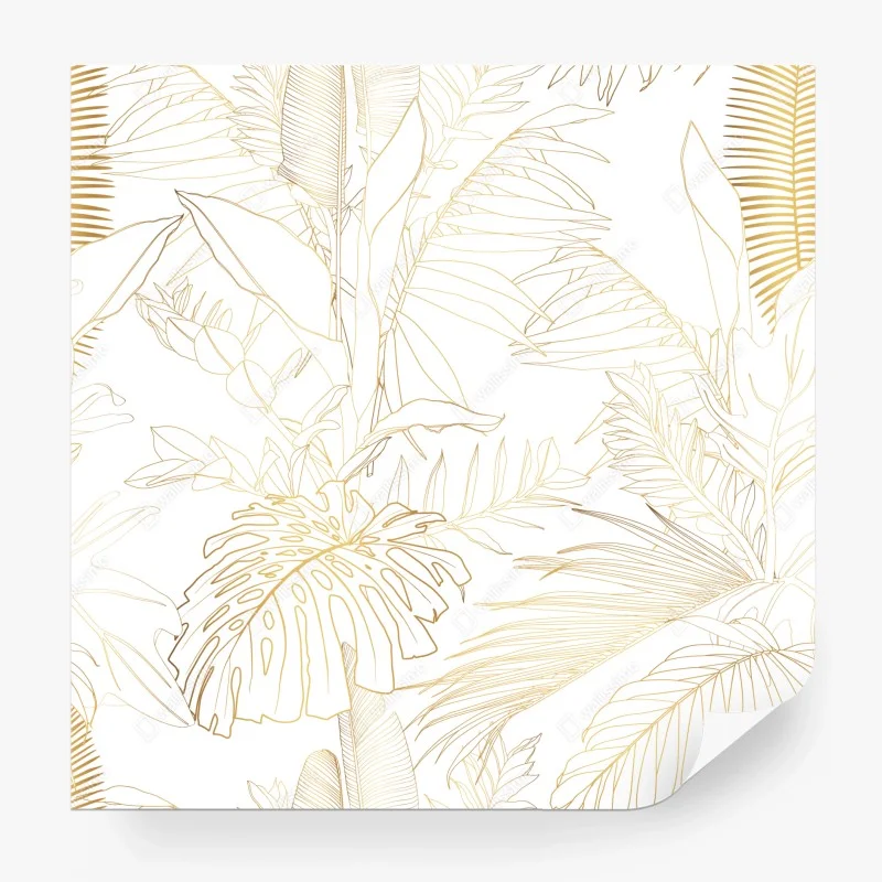 Papier peint motif botanique doré de feuilles tropicales – Wallnifity® Papier peint motif botanique doré de feuilles tropicales – Wallnifity®
