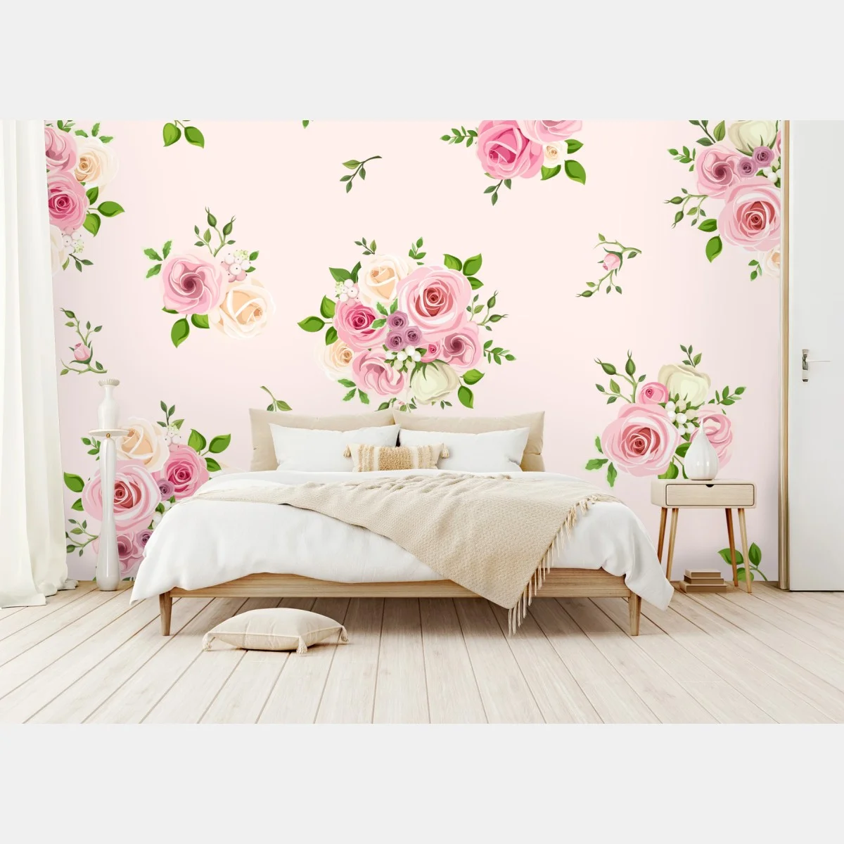 Papier peint motif floral romantique aux roses pastel – Wallnifity® Papier peint motif floral romantique aux roses pastel – Wallnifity®