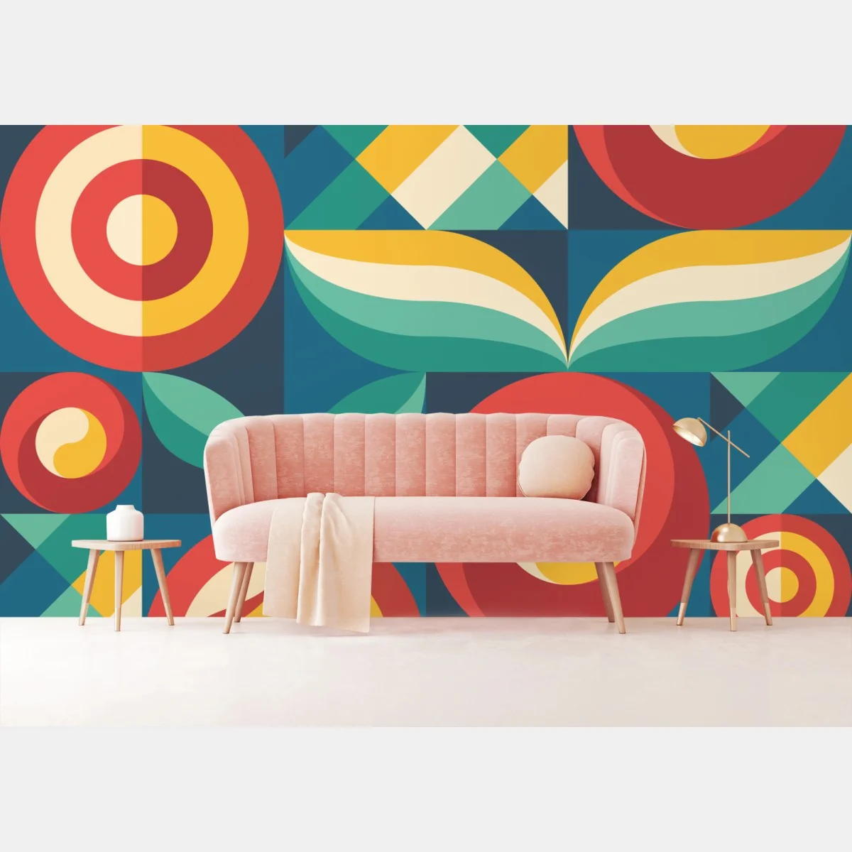 Papier peint motif floral géométrique rétro aux couleurs vives – Wallnifity® Papier peint motif floral géométrique rétro aux couleurs vives – Wallnifity®
