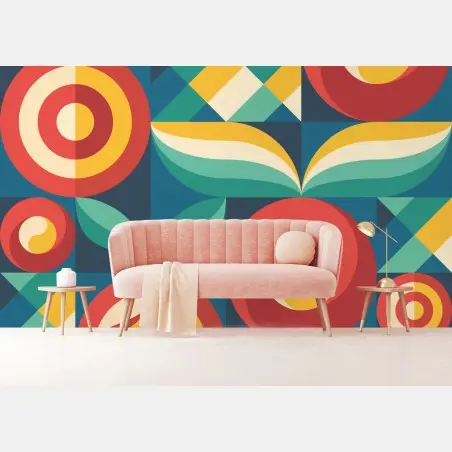 Papier peint motif floral géométrique rétro aux couleurs vives – Wallnifity®