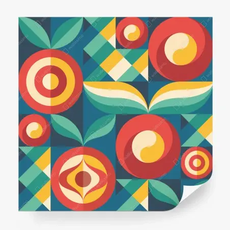 Papier peint motif floral géométrique rétro aux couleurs vives – Wallnifity®