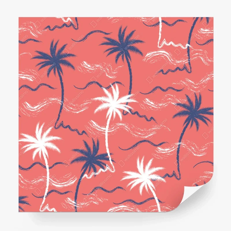 Papier peint motif tropical palmiers sur fond corail – Wallnifity® Papier peint motif tropical palmiers sur fond corail – Wallnifity®
