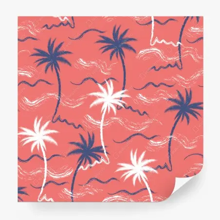 Papier peint motif tropical palmiers sur fond corail – Wallnifity®