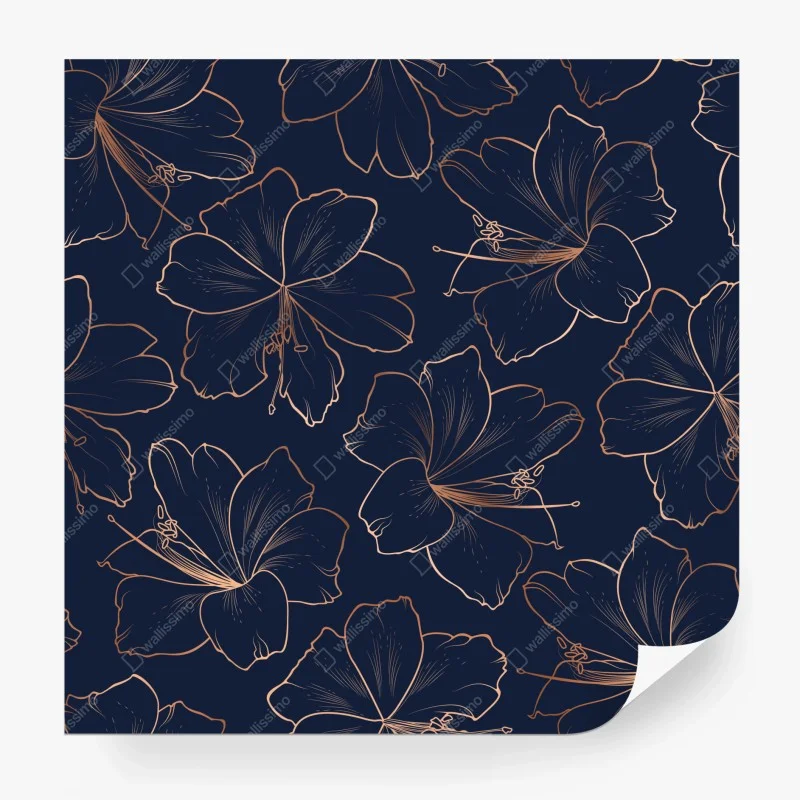 Papier peint fleurs dorées sur fond bleu marine – Wallnifity® Papier peint fleurs dorées sur fond bleu marine – Wallnifity®
