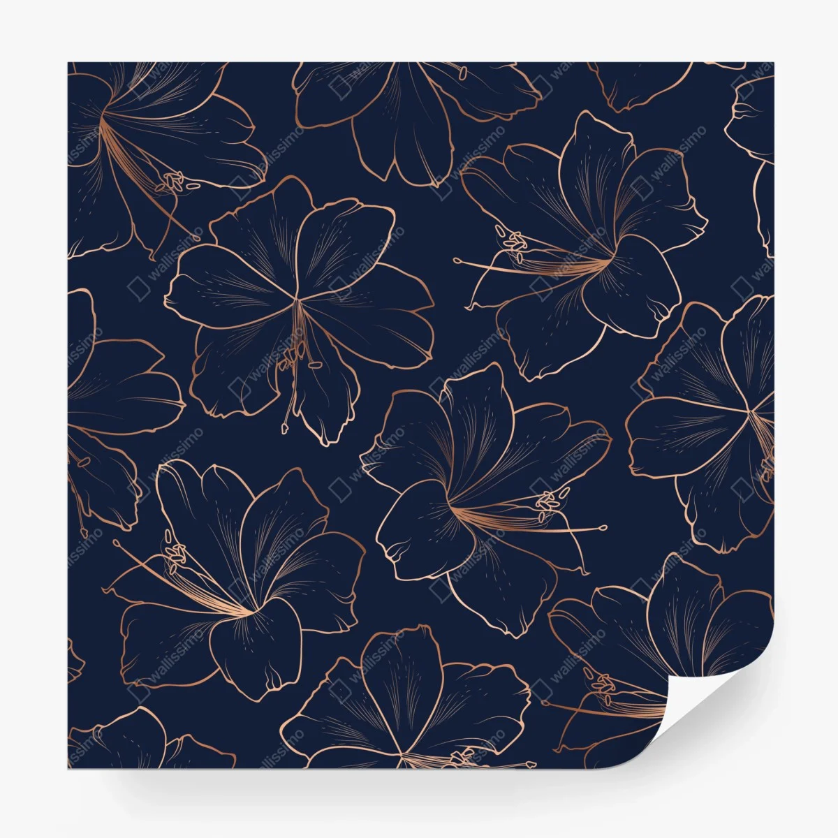 Papier peint fleurs dorées sur fond bleu marine – Wallnifity® Papier peint fleurs dorées sur fond bleu marine – Wallnifity®
