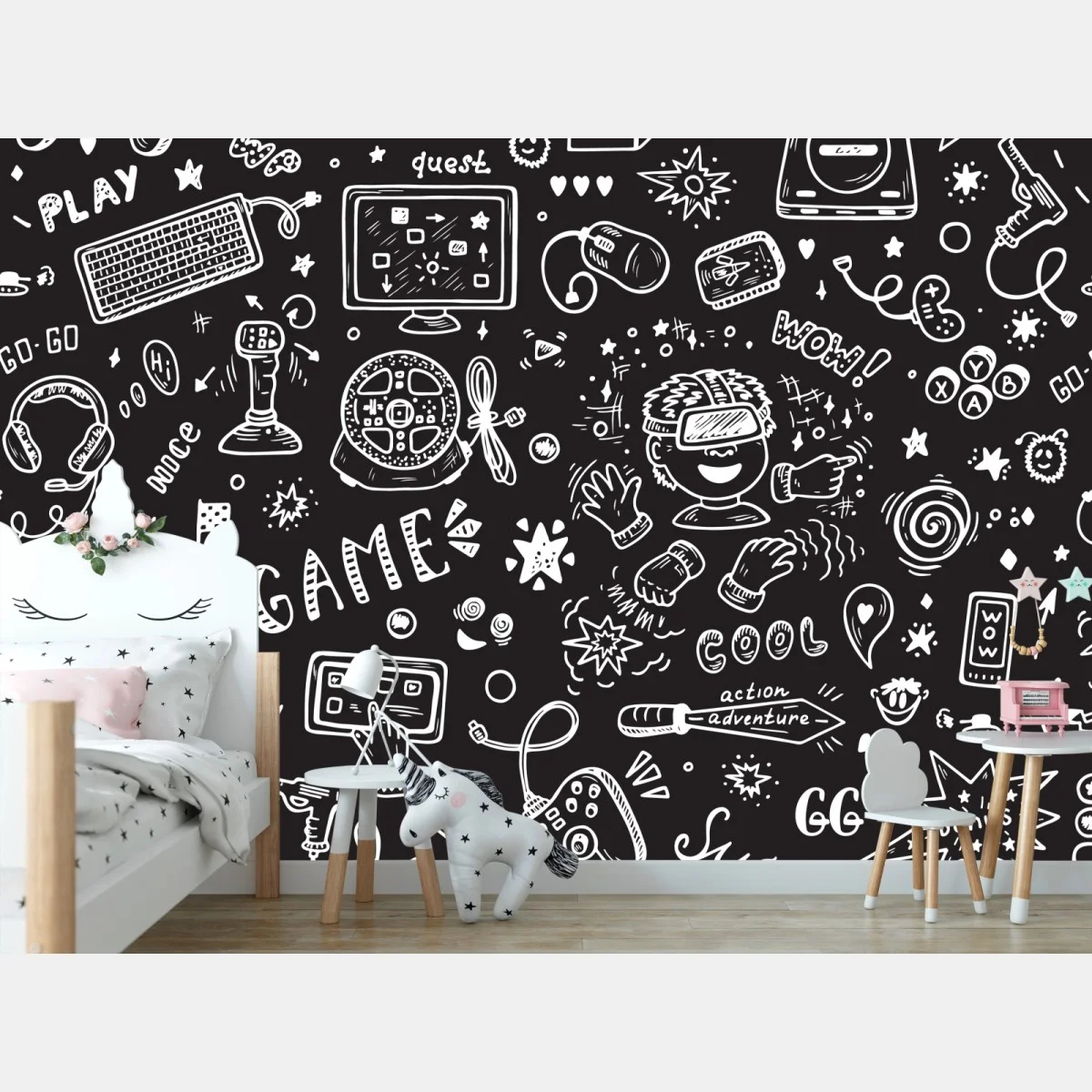 Papier peint motif doodle jeux vidéo en noir et blanc – Wallnifity® Papier peint motif doodle jeux vidéo en noir et blanc – Wallnifity®