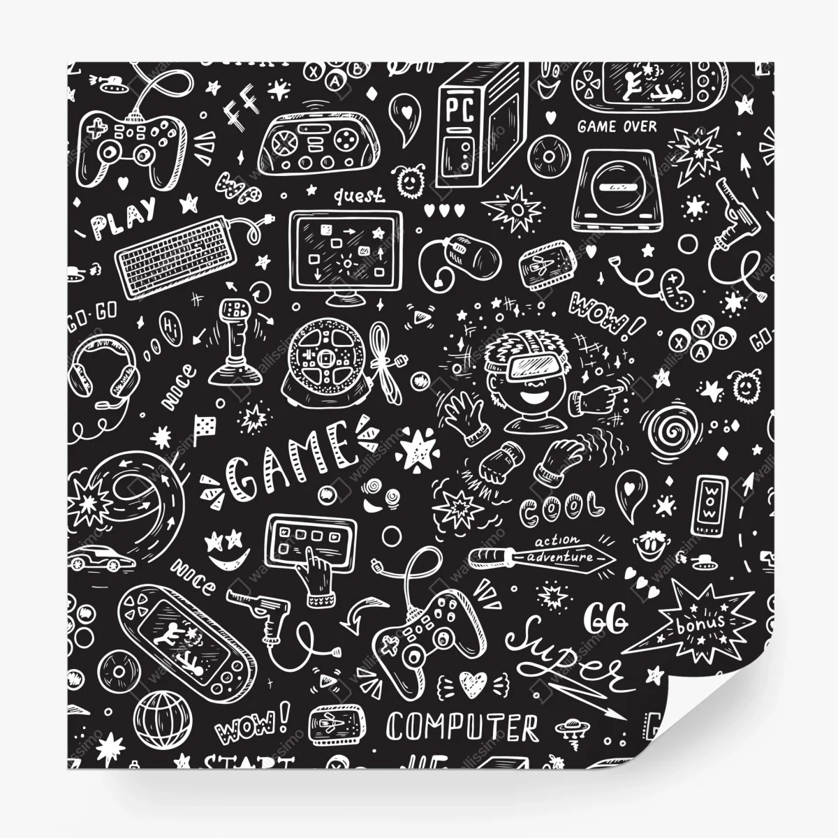Papier peint motif doodle jeux vidéo en noir et blanc – Wallnifity® Papier peint motif doodle jeux vidéo en noir et blanc – Wallnifity®