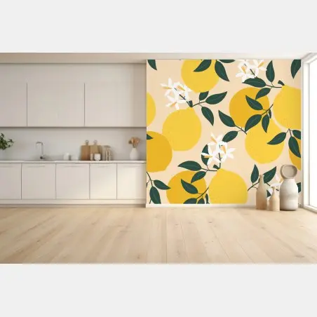 Papier peint motif citron en fleurs – Wallnifity®